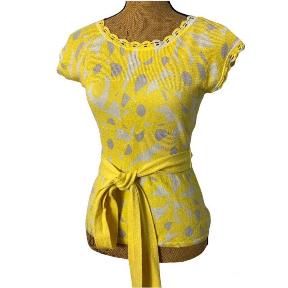 Anthropologie Moth Yellow Belted Knit Pullover Sweater Casual Career Top XS